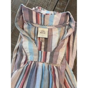 Knox Rose Women's Striped Mini Dress Boho Casual Short Sleeve S‎